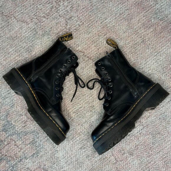 Dr. Martens Jadon Platform Leather Women's Boot - Black Polished Smooth - Size 8 - Picture 2 of 5